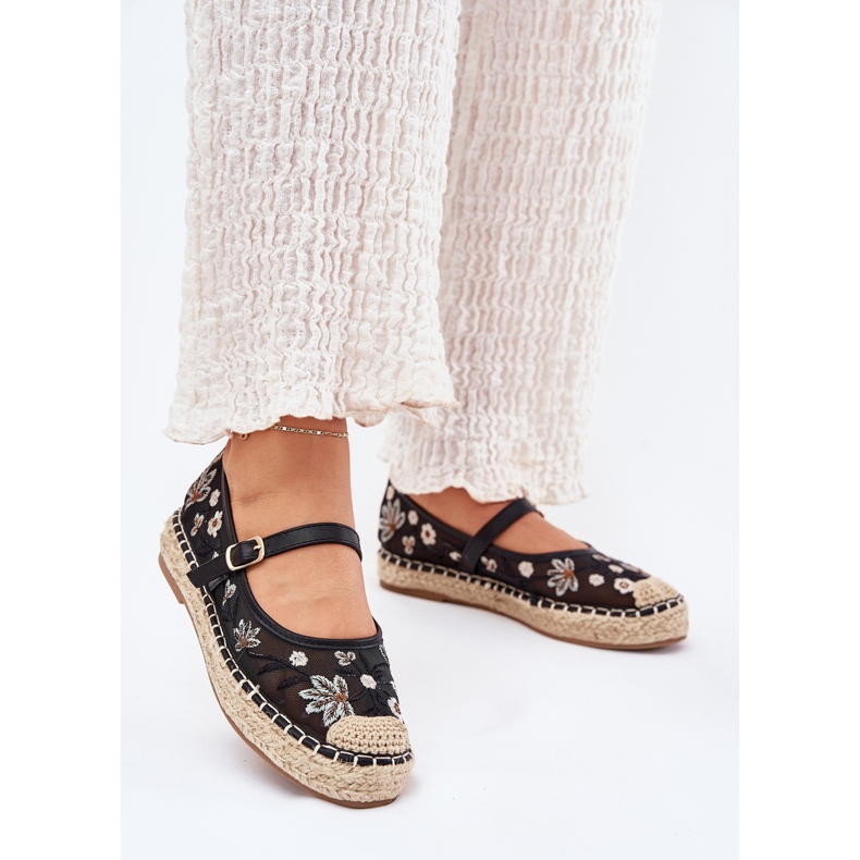 Mesh espadrilles cu broderie pe platforma neagră negru 2