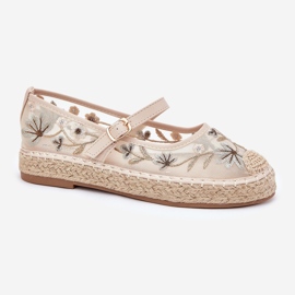 Mesh espadrilles cu broderie pe platforma bej 4