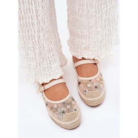 Mesh espadrilles cu broderie pe platforma bej 5