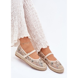 Mesh espadrilles cu broderie pe platforma bej 6