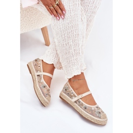 Mesh espadrilles cu broderie pe platforma bej 7