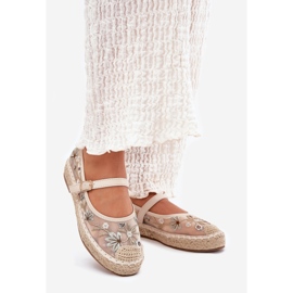 Mesh espadrilles cu broderie pe platforma bej 1