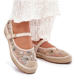 Mesh espadrilles cu broderie pe platforma bej 10