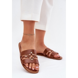 Flip -flop -uri pentru femei cu un cămilă cu detaliu auriu maro 2 Flip -flop -uri pentru femei cu un cămilă cu detaliu auriu maro 2