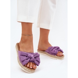 Flip -flops pentru femei pe platformă cu împletitură și arc violet 2