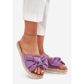 Flip -flops pentru femei pe platformă cu împletitură și arc violet 1