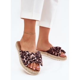 Flip -flops pentru femei pe platformă cu împletitură și arc -bow maro 2