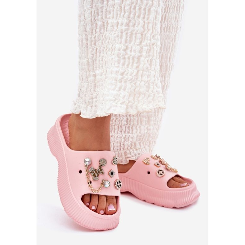 Flip -flops pentru femei cu pini aurii roz 1