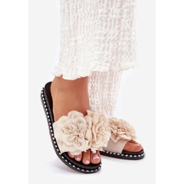 Flip -flops pentru femei cu flori materiale bej 1