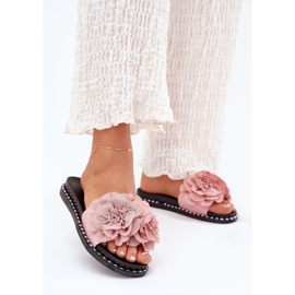 Flip -flops pentru femei cu flori din țesătură roz 2