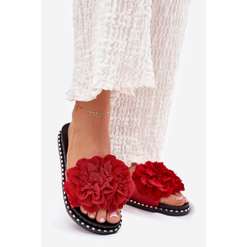 Flip -flops pentru femei cu flori materiale roșii roșu 1