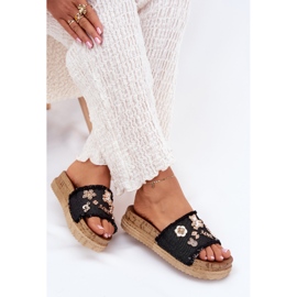 Flip -flops pentru femei cu ace de aur pe platformă neagră negru 7