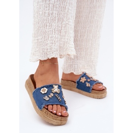 Flip -flops pentru femei cu ace de aur pe platforma Navy Blue albastru 2