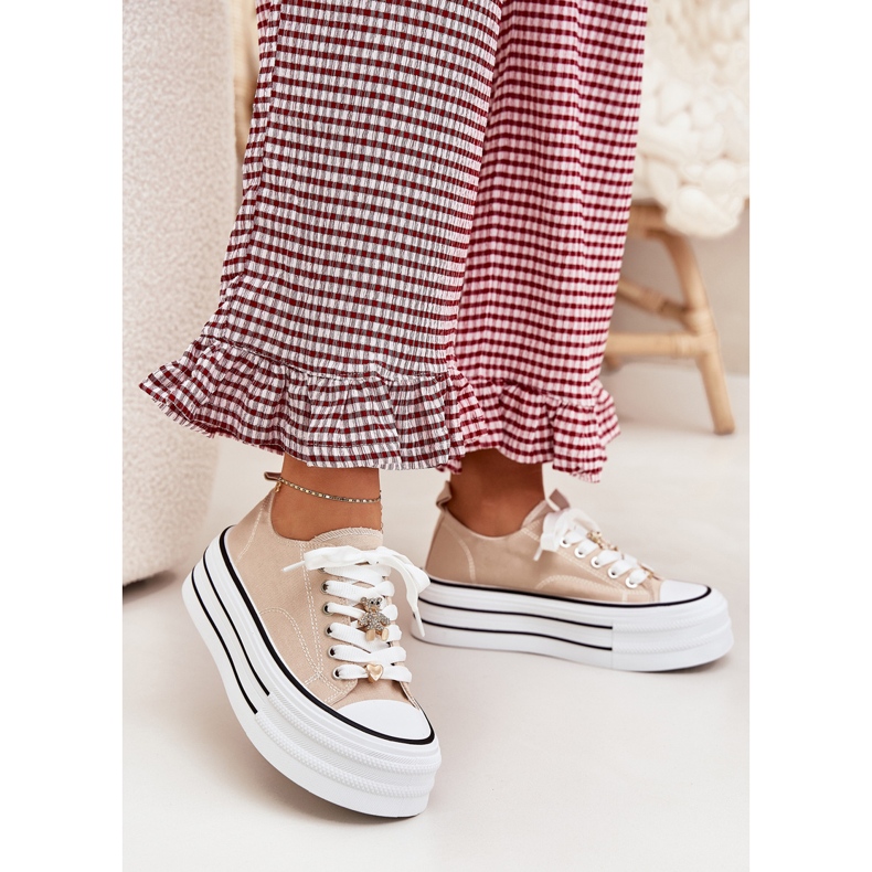 Adidași pentru femei pe platformă cu pini de aur bej 2