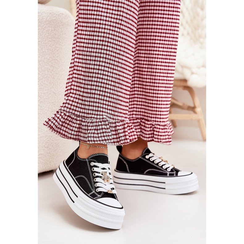 Adidași pentru femei pe platformă cu pini de aur negri negru 2