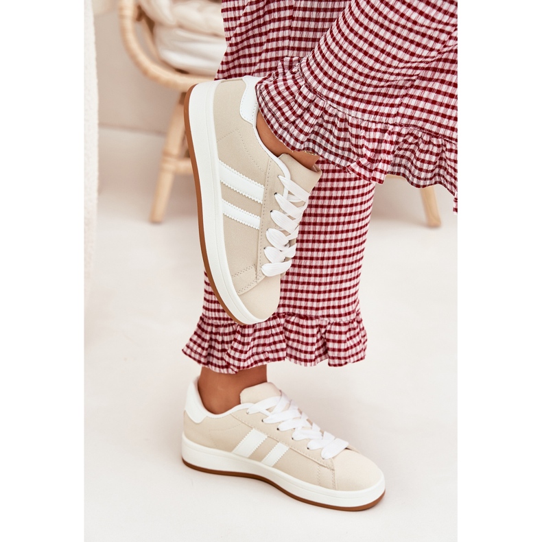 Pantofi sport de adidași pentru femei cu bej din piele eco 2