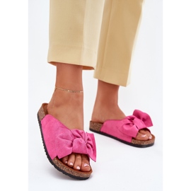 Flip -flops pentru femei pe o talpă de plută cu un arc de fuchsia roz 2