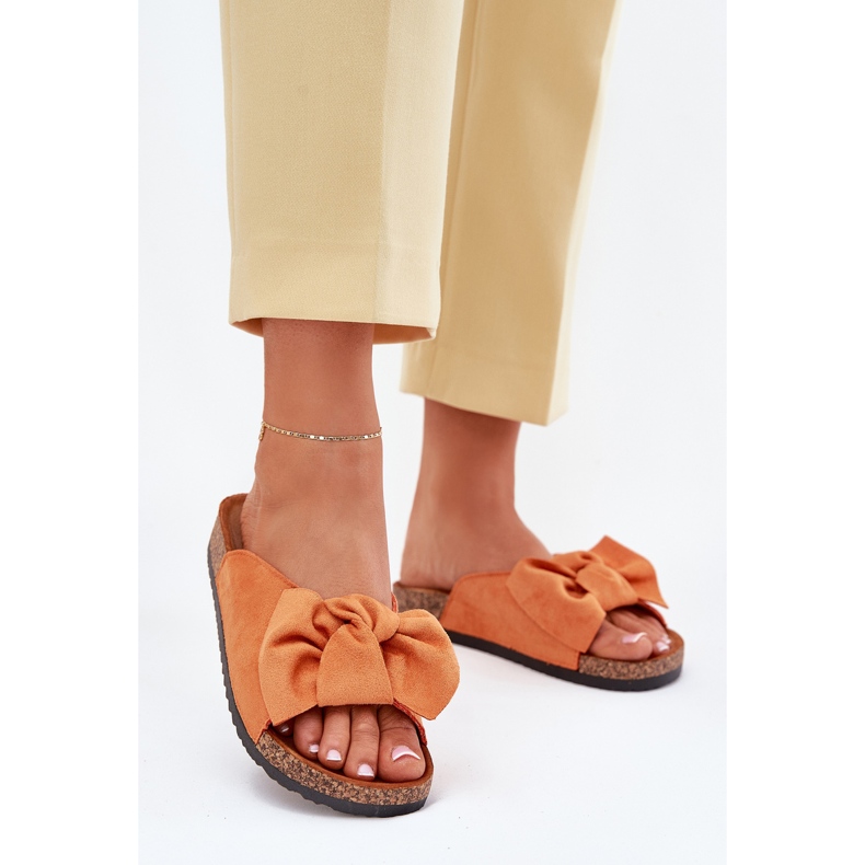 Flip -flops pentru femei pe talpa de plută cu un arc portocaliu portocale 2 Flip -flops pentru femei pe talpa de plută cu un arc portocaliu portocale 2