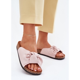 Flip -flops pentru femei pe talpa de plută cu un arc roz deschis 2