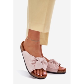 Flip -flops pentru femei pe talpa de plută cu un arc roz deschis 1