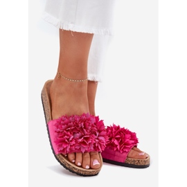 Flip -flops pentru femei pe o talpă de plută cu flori fuchsia roz 1 Flip -flops pentru femei pe o talpă de plută cu flori fuchsia roz 1