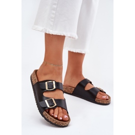 EVento Flip -flops pentru femei cu catarame de piele eco negru 2