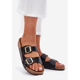 EVento Flip -flops pentru femei cu catarame de piele eco negru 1