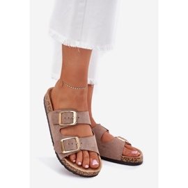 Flip -flops pentru femei cu cleme de aur din piele de căprioară Eco bej 1