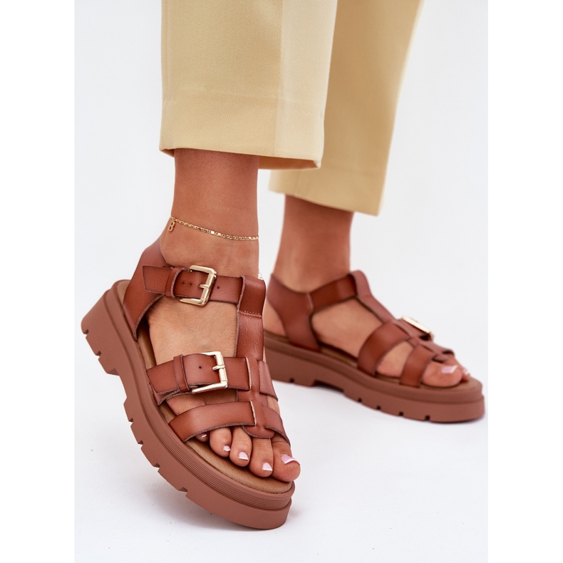 EVento Sandale pentru femei din piele eco cu catarame de cămile maro 2