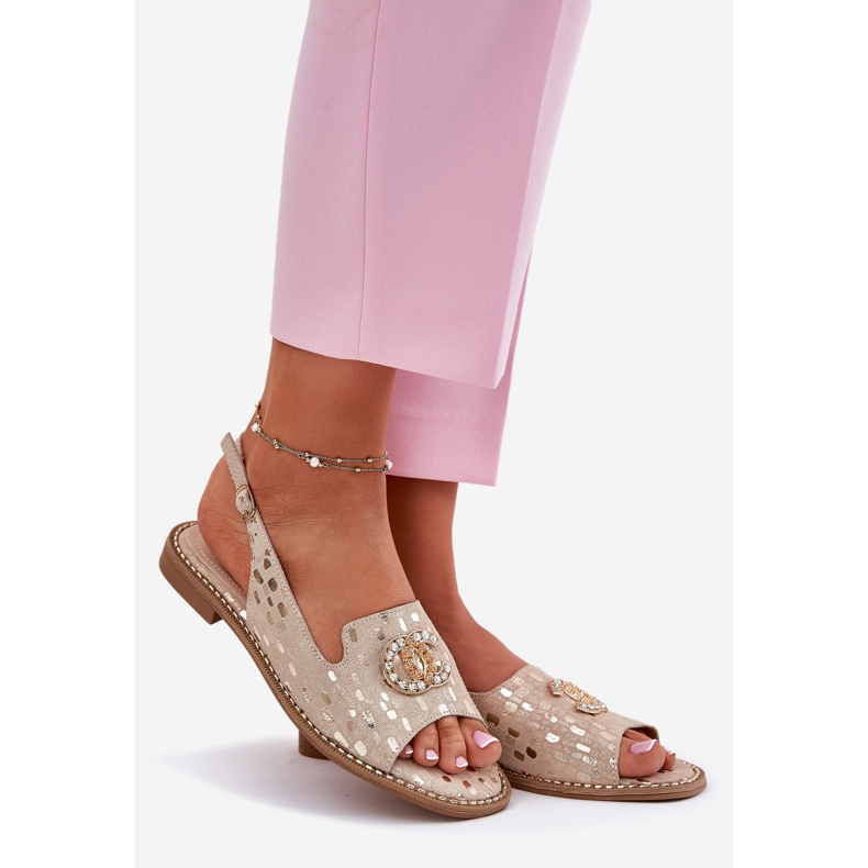 S.Barski Sandale din piele cu ornament cu toc plat de aur 1 S.Barski Sandale din piele cu ornament cu toc plat de aur 1