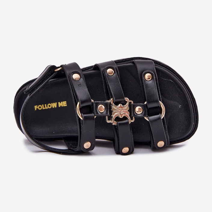 Sandale pentru fete cu un detaliu auriu negru 2