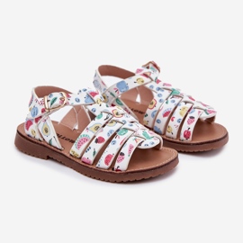 Sandale pentru copii cu piele eco în fructe multicolore alb 1