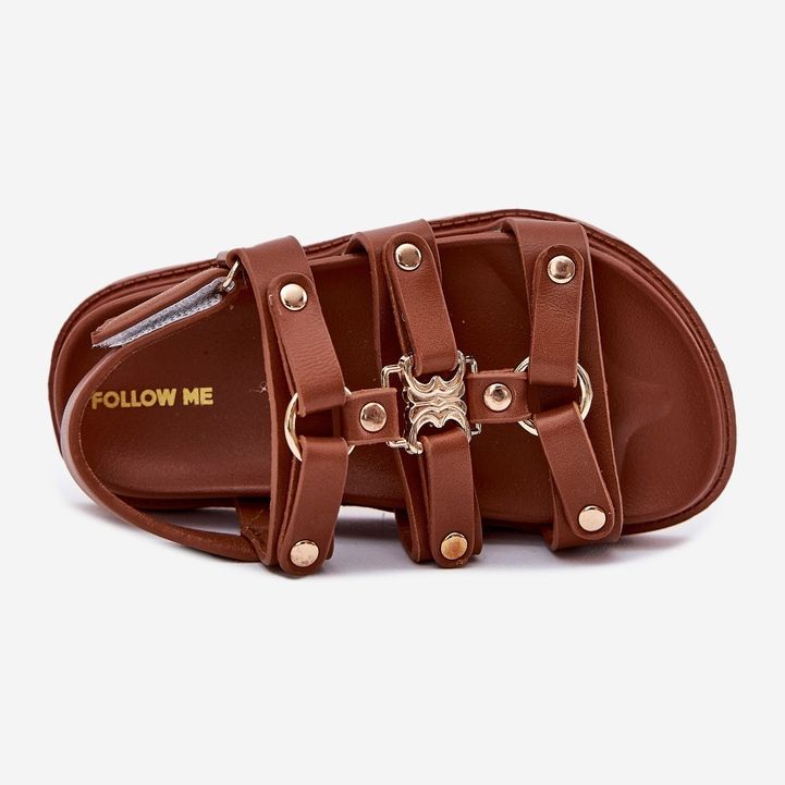 Sandale pentru fete cu detalii aurii maro 2