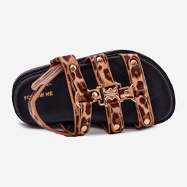 Sandale pentru fete cu leopard cu detaliu de aur maro 2