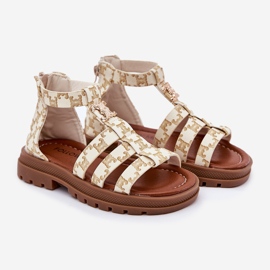 Sandale Gladiator pentru fete cu detalii de aur bej 1