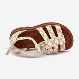 Sandale Gladiator pentru fete cu detalii de aur bej 2
