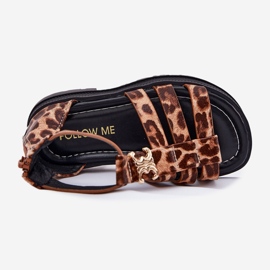 Sandale de gladiator pentru fete cu un leopard de detaliu de aur maro 2 Sandale de gladiator pentru fete cu un leopard de detaliu de aur maro 2