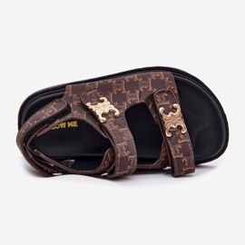 Sandale Velcro pentru copii cu detalii aurii maro 2 Sandale Velcro pentru copii cu detalii aurii maro 2