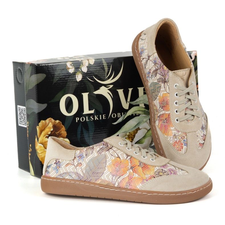 Pantofi de piele pentru femei desculți Olivier Eliza Beige Flori bej 2 Pantofi de piele pentru femei desculți Olivier Eliza Beige Flori bej 2