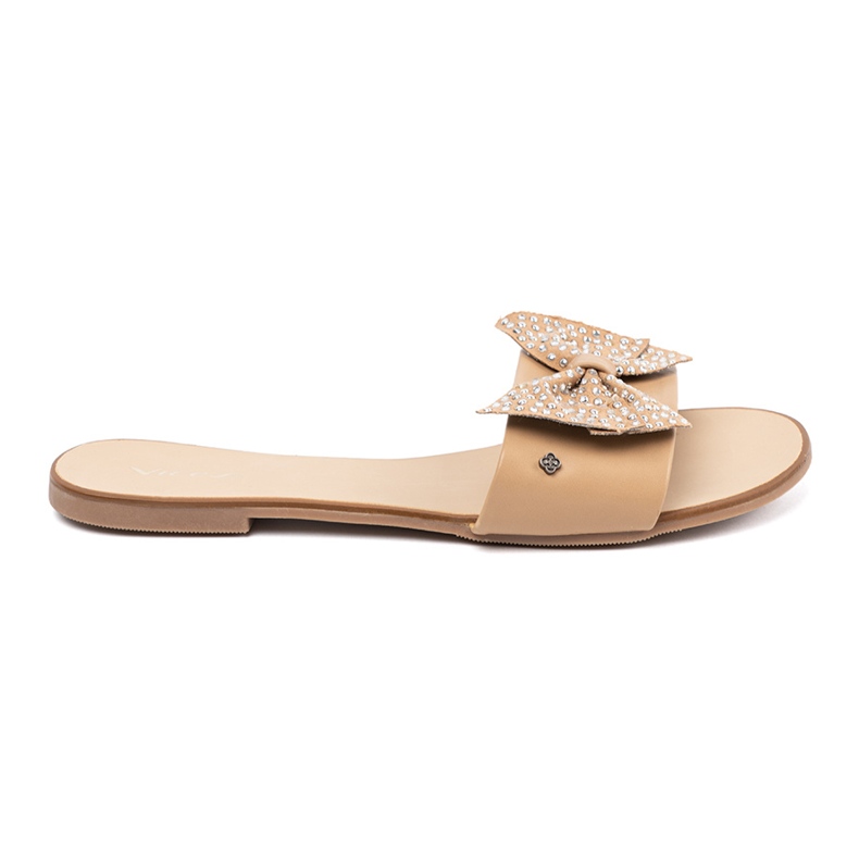 Shelvt Beige Flip Flops cu un arc în strasuri bej 1