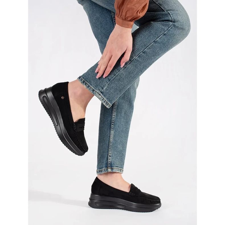 Goodin Plachete din piele de căprioară pe o talpă neagră groasă negru 2