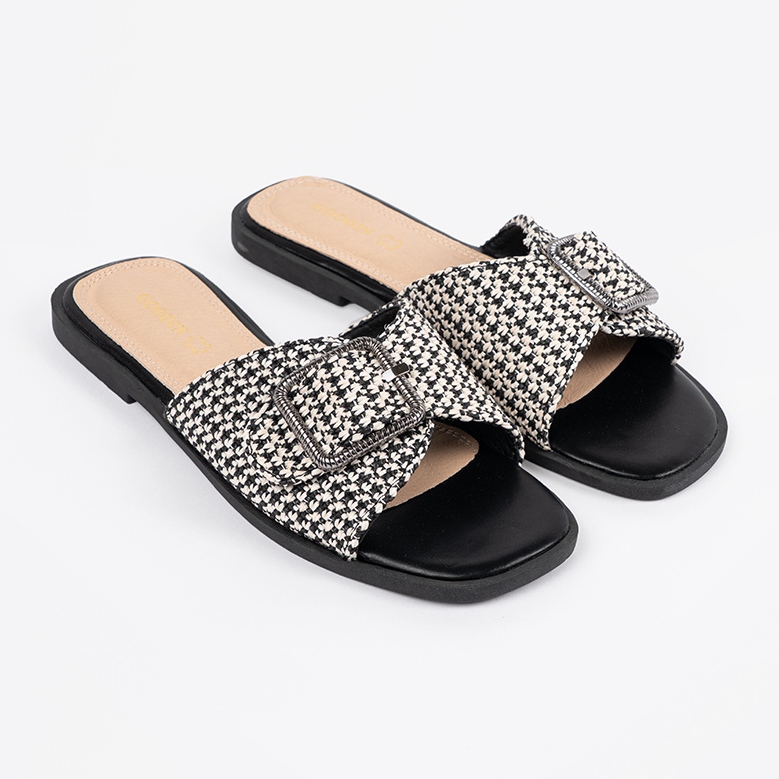 Goodin Papuci cu o grilă alb -negru cu o cataramă 2 Goodin Papuci cu o grilă alb -negru cu o cataramă 2