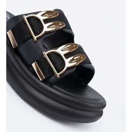 Seastar Papuci cu catarame de aur pe platformă negru 2