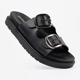 Seastar Flip -flops negru cu catarame de argint 1