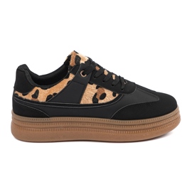 Adidași negri pentru femei cu inserții de imprimeu leopard negru 2