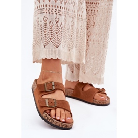 Flip -flops din piele de căprioară pe talpa de plută cu catarame de cămilă maro 2