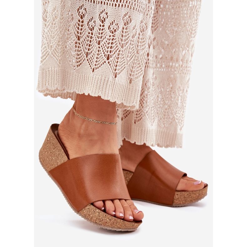 Zazoo 40291 papuci pentru femei din piele pe panouri maro plute 1