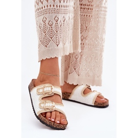 Flip -flops pentru femei croșete cu catarame aurii catarame albe 2