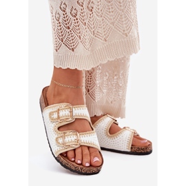 Flip -flops pentru femei croșete cu catarame aurii catarame albe 1