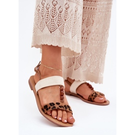 Sandale plate pentru femei cu margele maro leopar imprimeu 2